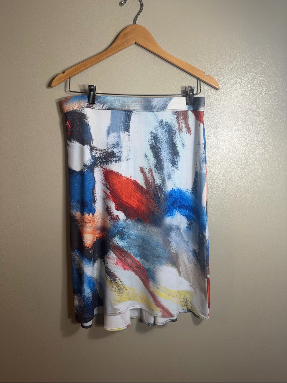 Nally & Millie Abstract Print A-Line Skater Skirt Size Large USA Made Stretch